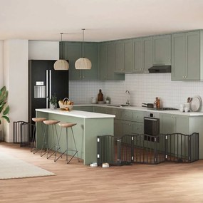 vidaXL Portão p/ cães com porta dobrável 9 painéis 450 cm álamo preto