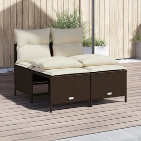 vidaXL 4 pcs conjunto sofás de jardim c/ almofadões vime PE castanho