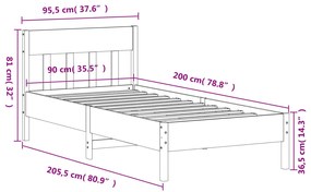 Estrutura cama c/ cabeceira 90x200 cm pinho maciço castanho-mel