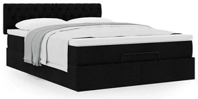 Cama otomana com colchão 140x190 cm tecido preto