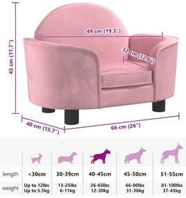 Cama para cães 66x40x45 cm veludo rosa