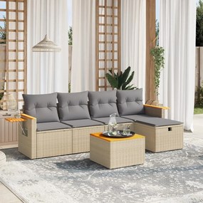 vidaXL 6 pcs conj. sofás jardim c/ almofadões vime PE bege misturado