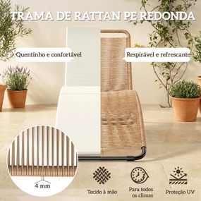 Espreguiçadeira de Jardim Exterior de Vime em Forma de S com Almofada, Assento Respirável e Estrutura de Aço para Pátio Creme