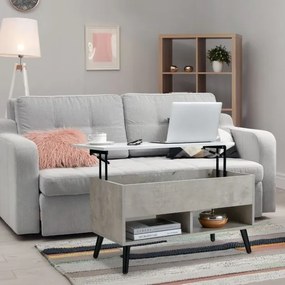 Mesa de centro com tampo elevável 80 x 40 x 46 cm, compartimento oculto e 2 prateleiras para sala de estar Cinzenta