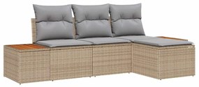Conjunto de Sofá de Jardim com Almofadas Bege Rattan Poliéster Acácia