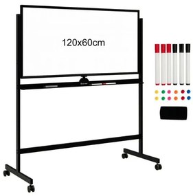 Quadro branco magnético dupla face móvel com ímãs, canetas e borracha - branco