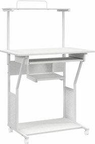 HOMCOM Secretária para Computador com Rodas, Bandeja para Teclado, Suporte para CPU e Prateleiras 80x50x130 cm Branco | Aosom Portugal