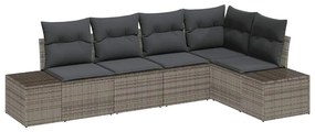 Conjunto de Sofá de Jardim em 5 Peças com Almofadas em Cinza Rattan e