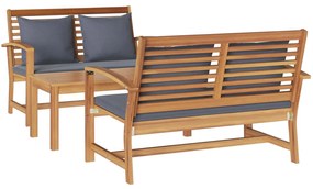 vidaXL Conjunto de Sofá de Jardim 3 pcs Natural Madeira de Teca Sólida