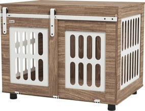 Móvel-gaiola para cães com porta de correr, casinha para cães de tamanho médio, mesa auxiliar, 80 x 59 x 63 cm, nogueira