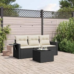 vidaXL 4 pcs conjunto de sofás para jardim c/ almofadões vime PE preto