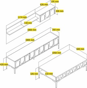 Conjunto de Mobiliário de Sala de Estar Lyon – Branco e Preto – Medida