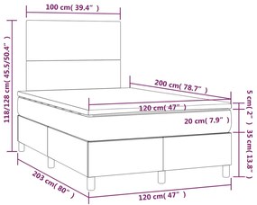 Cama boxspring c/ colchão 120x200 cm veludo cinzento-claro