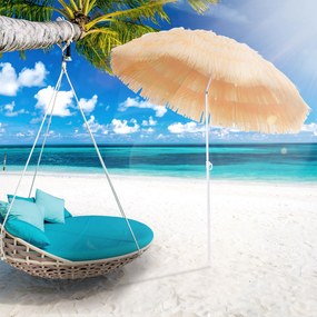 Guarda-sol de praia e jardim com design havaiano, 160 cm, ráfia sintética bege