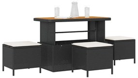 Conjunto de Jantar para Jardim de 4 Peças com Almofadas Preto Rattan d