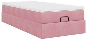 Estrutura de cama otomana com colchão rosa 90x200cm veludo