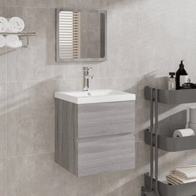 Armário de casa de banho c/ lavatório e espelho cinzento sonoma