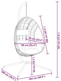 Cadeira em forma de ovo suspensa c/ suporte vime/aço antracite