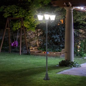 Candeeiro Solar de Jardim com 3 Luzes LED Impermeável IP44 Sensor de Noite Candeeiro de Exterior para Terraço Pátio Aço Inoxidável 51,5x47x182,5cm Pre