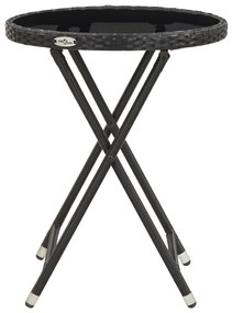 Mesa de chá 60 cm vime PE e vidro temperado preto