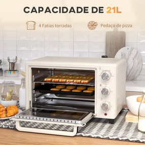 Mini Forno Elétrico 21L 1400W com Temporizador até 60min e Temperatura Ajustável até 230℃ 46x38,5x29 cm Creme e Prata