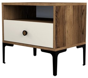 Mesa de Cabeceira Lizbon500 – Nogueira e Creme – 56x50,8x40 cm