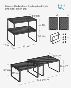 Conjunto de 2 prateleiras metálicas para especiarias em preto