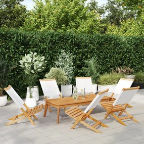vidaXL Cadeiras de jardim dobráveis 6 pcs tecido/madeira branco nata