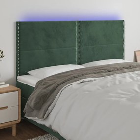 Cabeceira de cama c/ LED veludo 160x5x118/128 cm verde-escuro