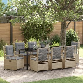 vidaXL Conjunto de Jantar de Jardim de 9 Peças Bege Vime PE