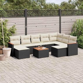 10 pcs conjunto sofás de jardim c/ almofadões vime PE preto