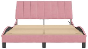 Estrutura de cama c/ luzes LED 120x200 cm veludo rosa