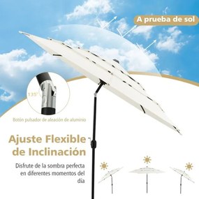 Guarda-sol jardim 3 m de 3 camadas de com ventilação dupla (BASE NÃO INCLUIDA), inclinação, botão de pressão, manivela manual e 8 varas Bege