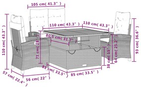 4 pcs conjunto de jardim p/ jardim c/ almofadões vime PE preto
