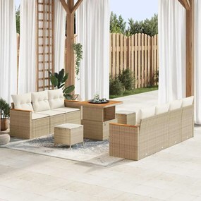 vidaXL Conjunto de Sofá de Jardim com 10 Peças com Almofadas em Rattan Poliéster Bege e Acácia.