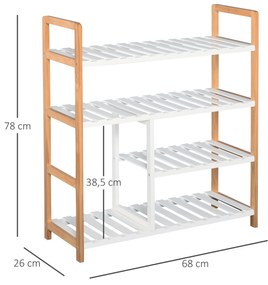 Sapateira de 4 camadas prateleiras amplo espaço de armazenamento de madeira de MDF 68x26x78 cm