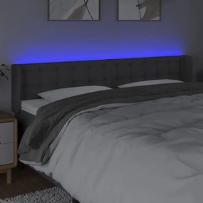 Cabeceira cama c/ luzes LED tecido 183x16x78/88cm cinza-escuro