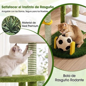 Árvore para Gatos com Design de Futebol, 60 x 50 x 100 cm, Duas Plataformas e Rede de Descanso, Multicolor