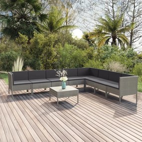 vidaXL 9 pcs conjunto lounge de jardim c/ almofadões vime PE cinzento