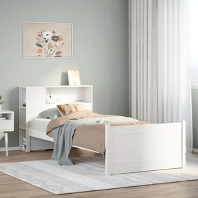 vidaXL Cama com estante sem colchão 90x200 cm pinho maciço branco
