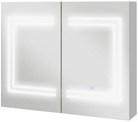 kleankin Armário Casa de Banho com Espelho e Luz LED Interruptor Tátil e Cor da Luz Ajustável 80x15x65 cm Branco Brilhante