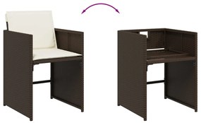 17 pcs conjunto jantar p/ jardim c/ almofadões vime PE castanho
