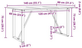 Mesa de jantar estrutura em O 140x80x75cm pinho e aço