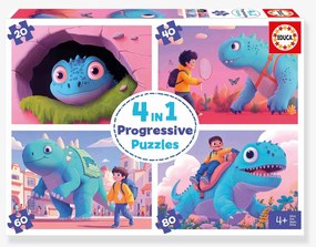 Puzzle 4 em 1 progressivo dinossauros simpáticos Educa multicolor