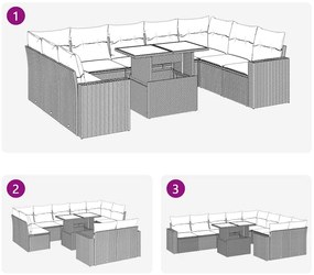 10 pcs conj. sofás jardim c/ almofadões vime PE/acácia castanho