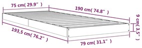 Estrutura cama de solteiro pequena 75x190cm pinho maciço branco