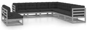9pcs conjunto lounge de jardim c/ almofadões pinho maciço cinza