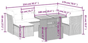 8 pcs conjunto de sofás p/ jardim com almofadões vime PE bege