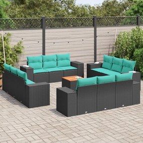 vidaXL 13 pcs conjunto de sofás de jardim com almofadões vime PE preto