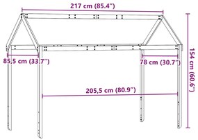 Telhado de cama infantil 217x85,5x154 cm madeira pinho maciça